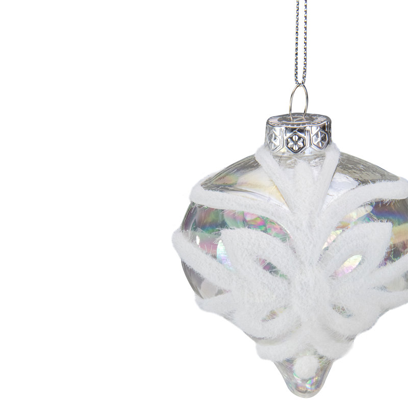 Ornement de Noël 3,25 "transparent en verre givré avec oignon blanc givré