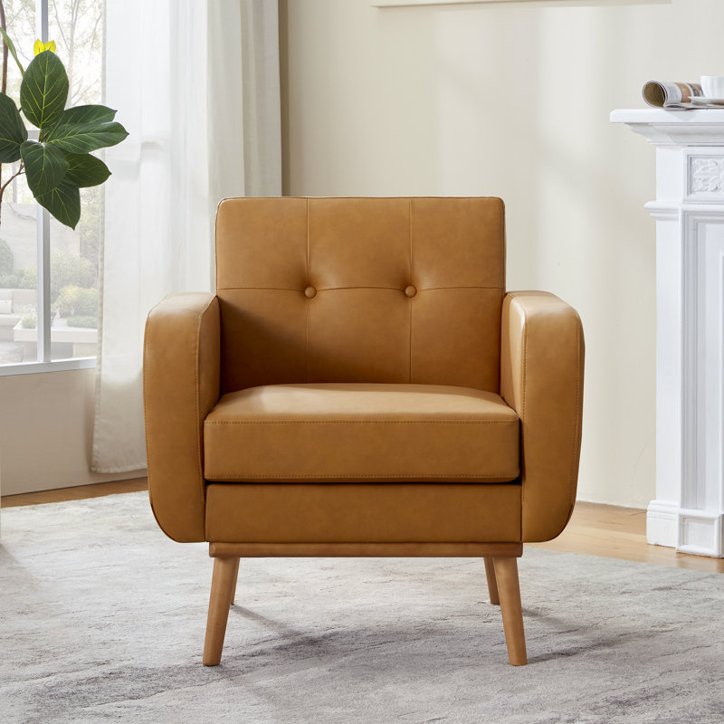 Analeah Upholstered Armchair, Brown Faux Leather