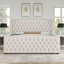 Grand lit tapissier capitonné DuJuan avec tête de lit à oreilles et garniture cloutée, crème-1092588058-1092588060