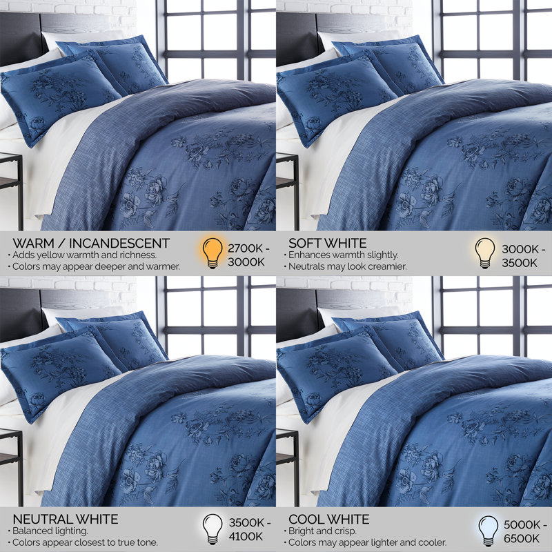 Harmony Collection Microfiber Reversible Duvet Cover Set, King/California King Duvet Cover + 2 Shams, Blue