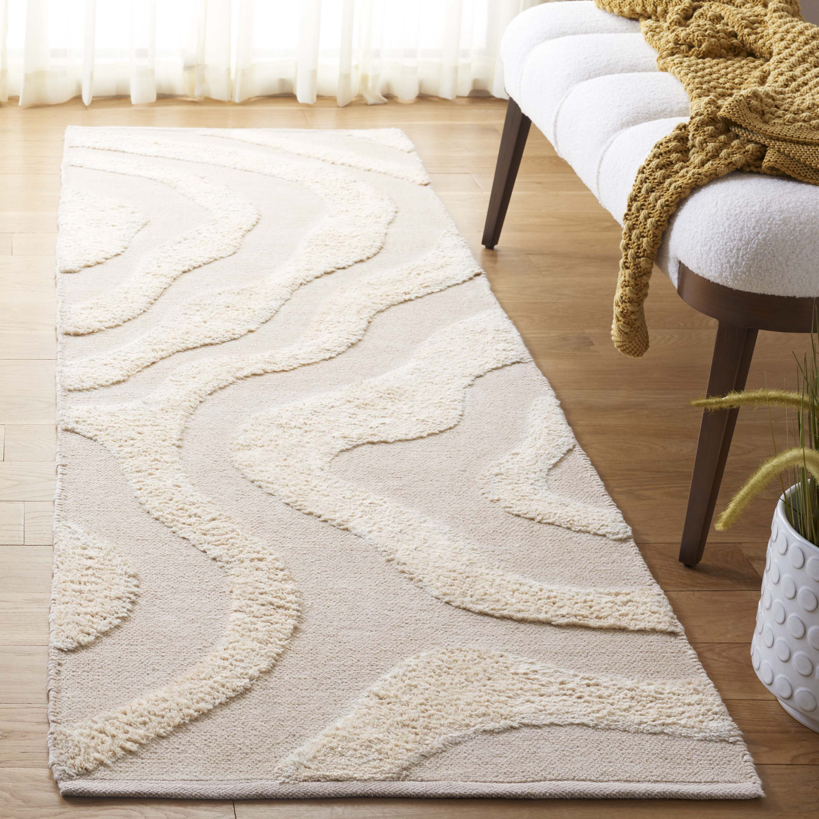 Mozie Ivory Washable Hand-Woven Cotton Rug, Runner 2'3" x 8'