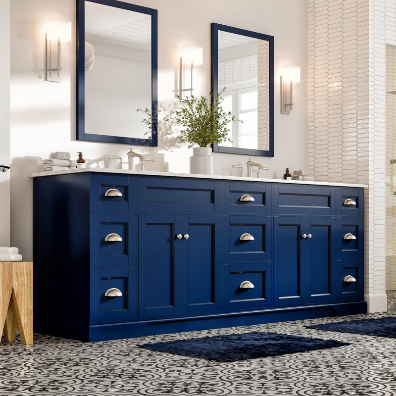 Didomenico 84" Double Bathroom Vanity Set, Brushed Nickel, Blue
