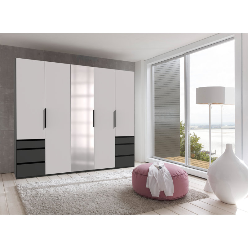 Guardino 5 Door Wardrobe, 236cm H x 250cm W x 58cm D, White/Graphite
