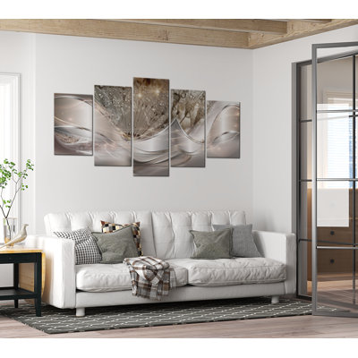 Pissenlits mousseux beiges 5 pièces sur toile, 5 pièces
