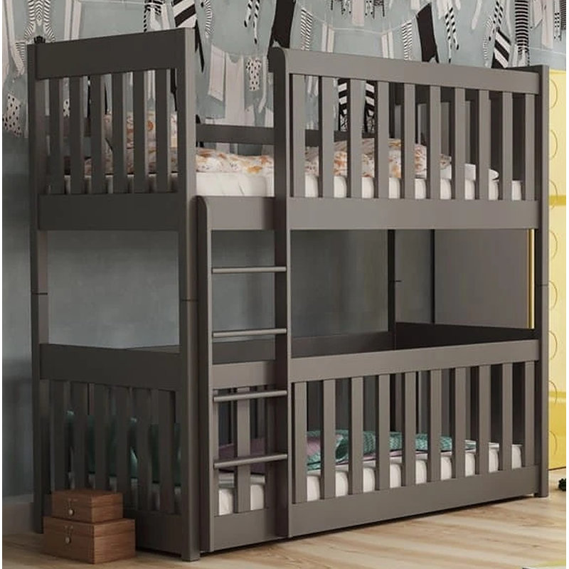 Nicholes Single (3') Standard Bunk Bed and Mattress, Graphite