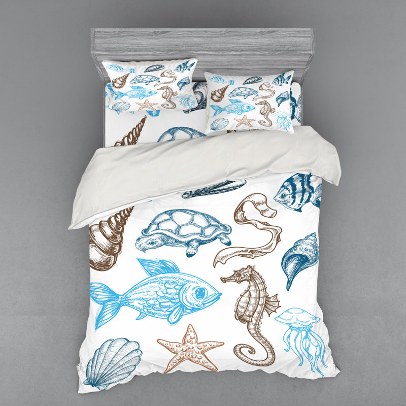 Doodle Coastal Duvet Cover, Queen Duvet Cover + 3 Additional Pieces