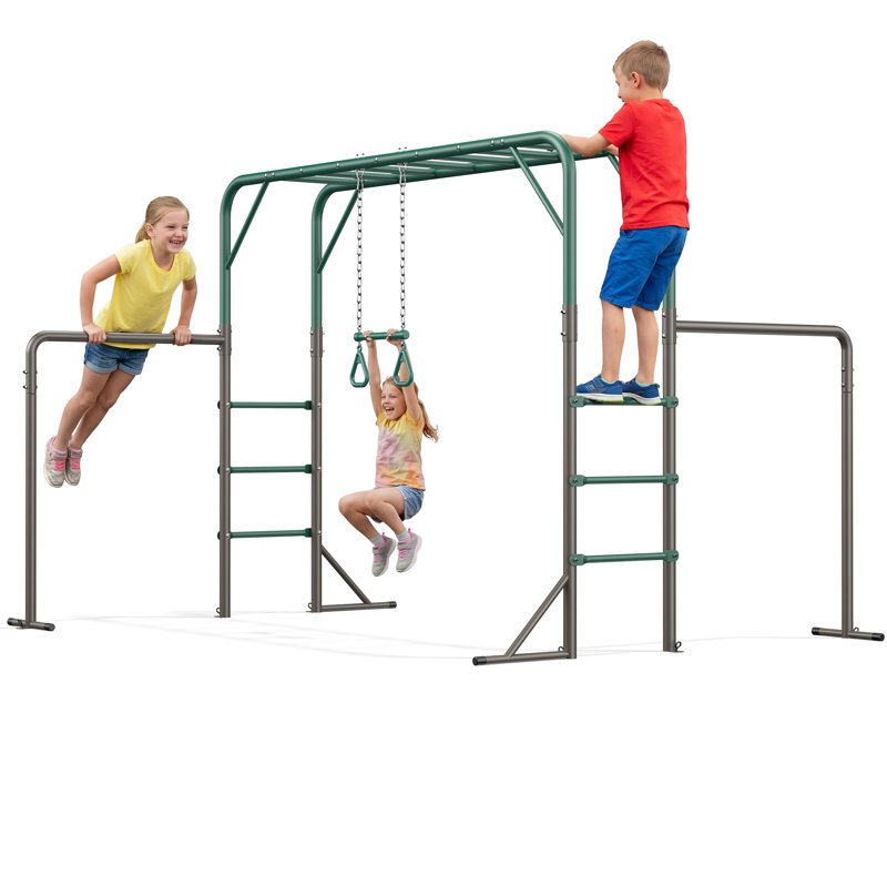 Barres à singes avec barres de gymnastique et balançoire à trapèze, ensemble de barres à singes en métal robuste de 400 lb pour la cour