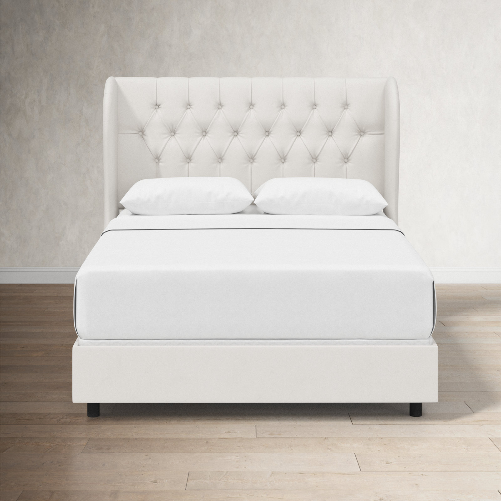 Tomey Upholstered Wingback Bed, Bella Light Gray Performance Velvet, Twin