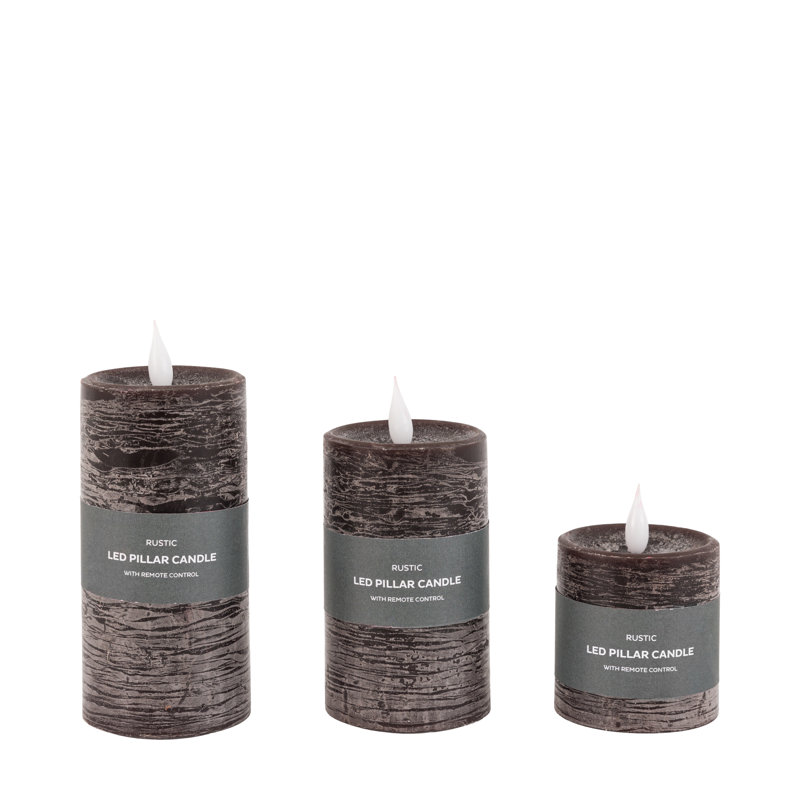 Unscented Flameless Pillar Candle with Plastic Holder, Mocha