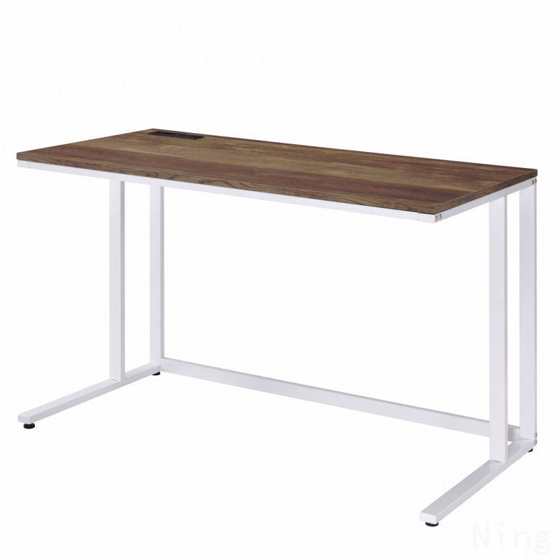 Writing Desk, Walnut & White with USB Port, White