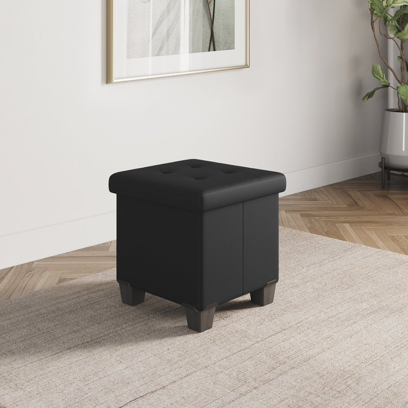 Repose-pieds en cuir Arlana, Similicuir noir, H 15 po x l 15 po x P 15 po