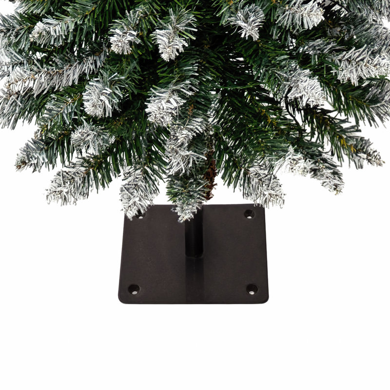 Sapins artificiels Frostvale préilluminés en 3 parties, forme crayon, avec pointes enneigées et lumières DEL blanc chaud, pour porche d'entrée