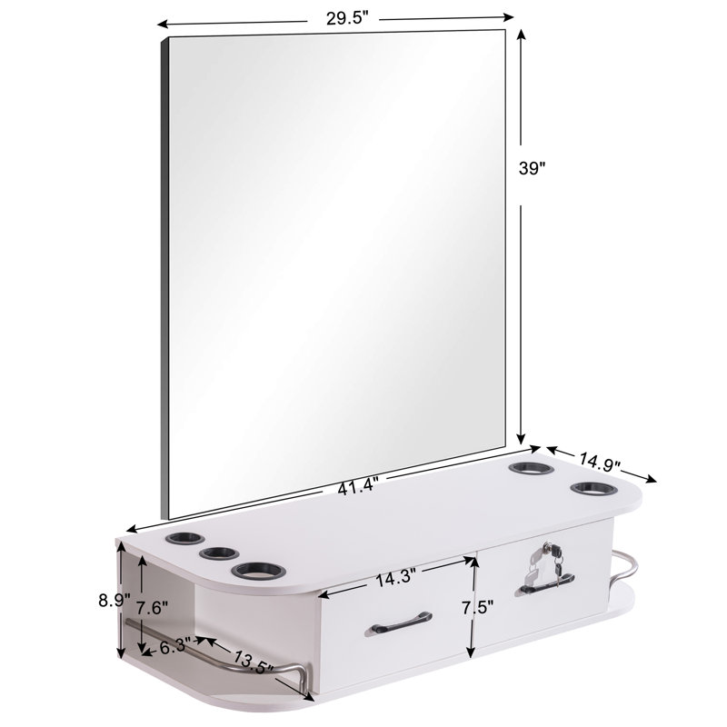 Station de barbier verrouillable avec miroir, Blanc