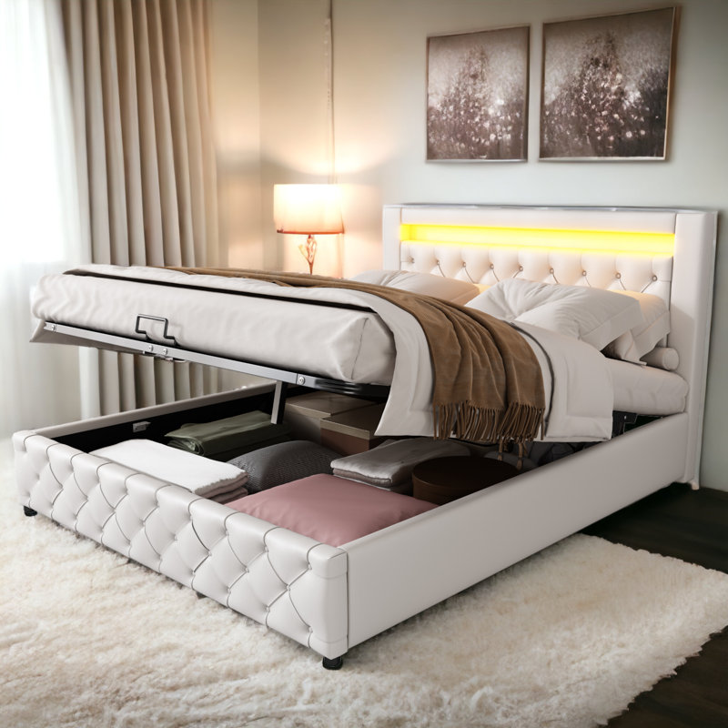 Breeyanna Upholstered Storage Bed, White,  Kingsize (5')