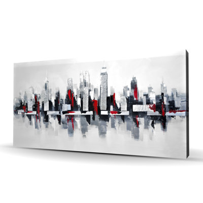Gris et rouge paysage urbain - art mural sur toile de salon