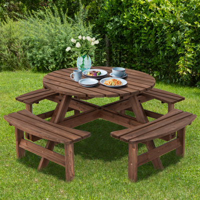 Mcavoy Outdoor  8 Seat Wood Picnic Dining Seat Bench Set