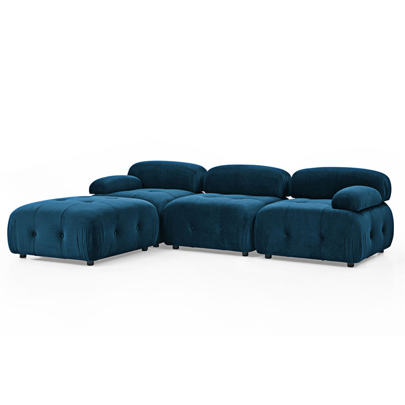Modular Sectional Sofa, Button Tufted Designed And DIY Combination, L Shaped Couch With Reversible Ottoman, Navy Velvet