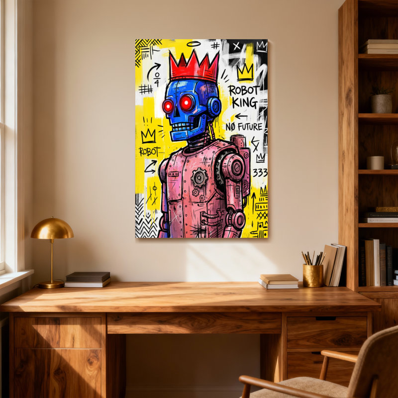 «Fashion Robot King» avec couronne et yeux rouges, H 18 po x l 12 po