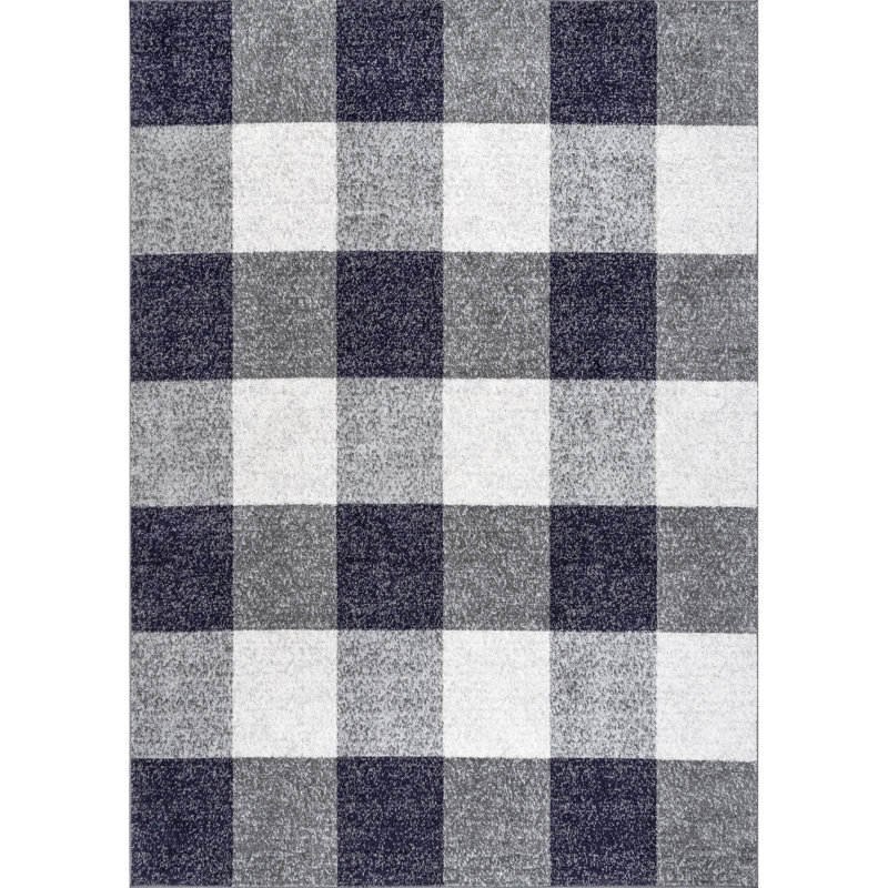 Tapis à carreaux Hudson bleu marine / ivoire, Rectangle 6 pi 7 po x 9 pi