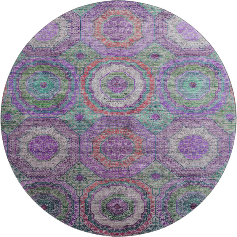 Premium Machine Washable Mayfield AMF2049 Panel Rug, 8' Round, Purple