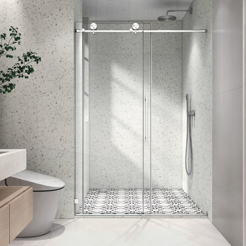 Porte de douche sans cadre brossée avec fermeture en douceur, nettoyage nano facile et membrane antidéflagrante pour les salles de bain modernes