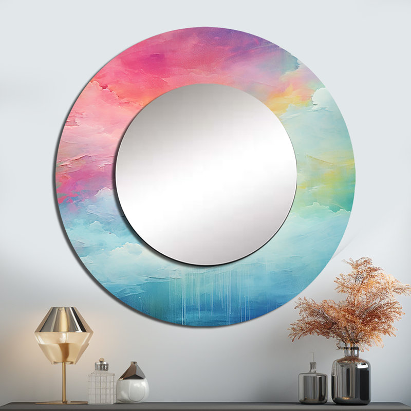 Watercolor Northern Lights III - miroir Northern Lights, miroir mural décoratif rond en corail, impression sur métal