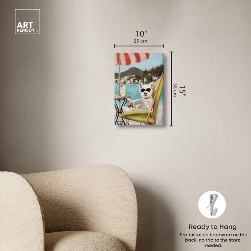 Beach Reader I Fun Pet Art Canvas Print by Art Remedy, 15" H x 10" W, Gallery Wrapped