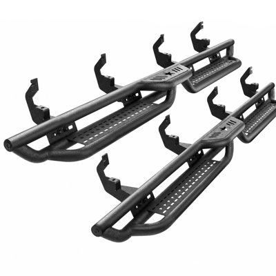 Heavy‑Duty Two‑Step Drop Running Boards, Black Powder Coated Carbon Steel Bolt‑On Side Steps for Chevrolet Silverado Crew Cab 1500 2500HD 3500HD