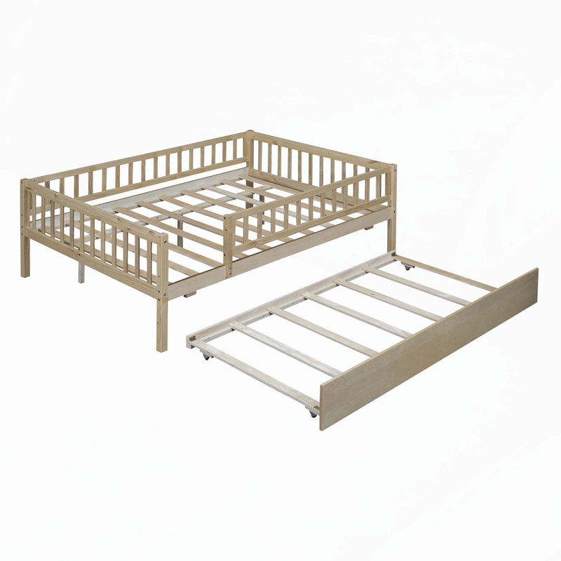 Sturdy and Versatile Daybed with Trundle and Guardrails for Optimal Rest, Natural, Full/Double
