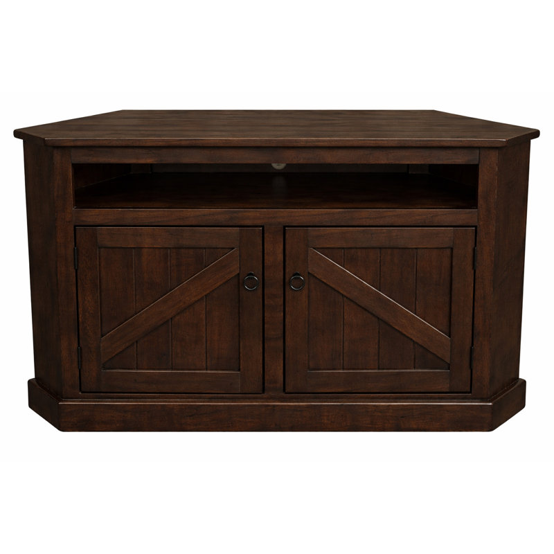 Benji Unfinished Corner TV Stand for TVs up to 65", Chocolate Mousse