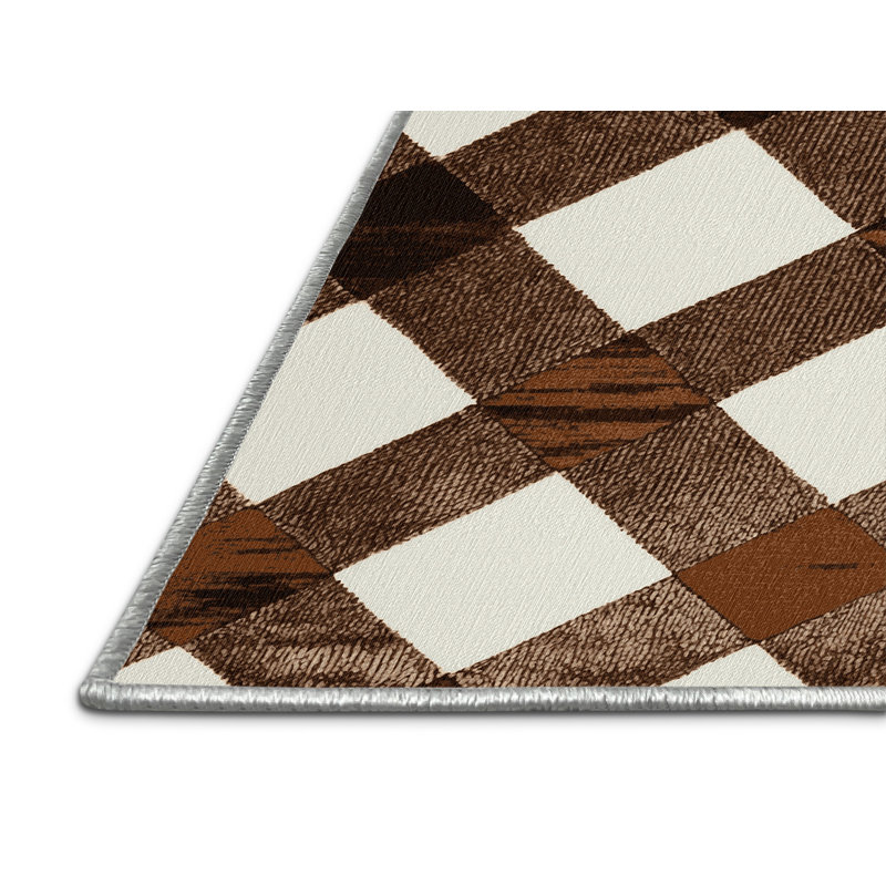 Tapis beige à carreaux lavable à la machine, Carré 4 pi