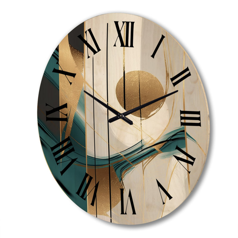 Pleine horloge murale en bois pleine lune or et turquoise Minimalisme I, Très grand