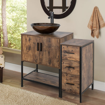 Conrado 36" Rustic Bathroom Vanity Set with Wood Top, Glass Sink, Water Saving Faucet