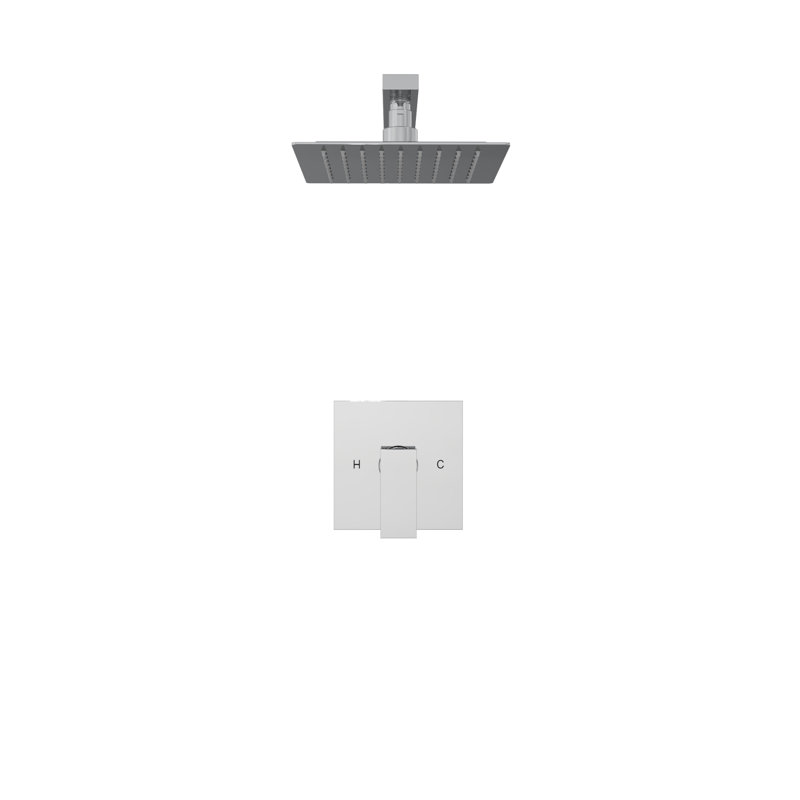 Caspian Rainfall Shower Set with Square Shower Head and Square Valve, Chrome, Chrome