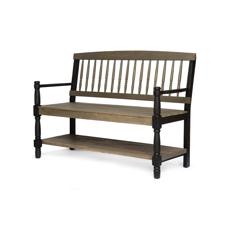 Banc gris et noir avec tablette en bois élégante, noir, Gris/noir