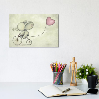 Cute Elephant Riding A Bike II by Mike Koubou - Wrapped Canvas Gallery-Wrapped Canvas Giclée