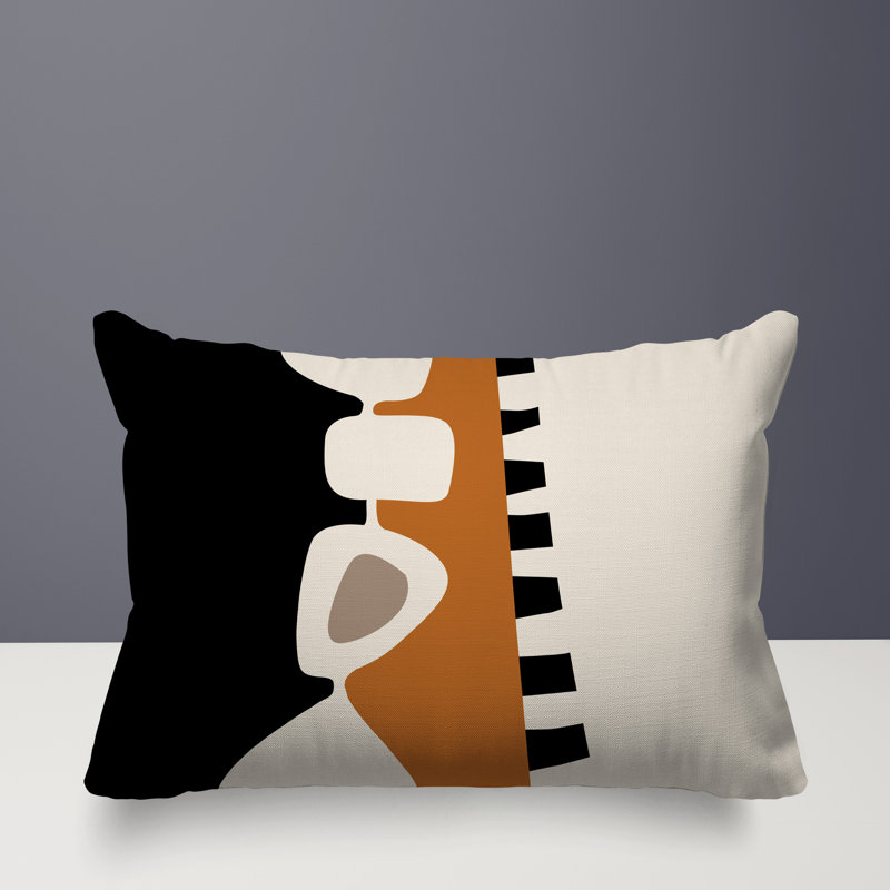Oreiller rectangulaire réversible intérieur / extérieur Kanai, Orange brûlé / noir / blanc cassé, H 14 po x l 20 po