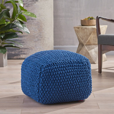 Pouf tricoté en coton bleu marine, l 20,26 po x P 20,26 po, H 16,7 po, intérieur 20,5 x 20,5 x 16,5, avec rembourrage