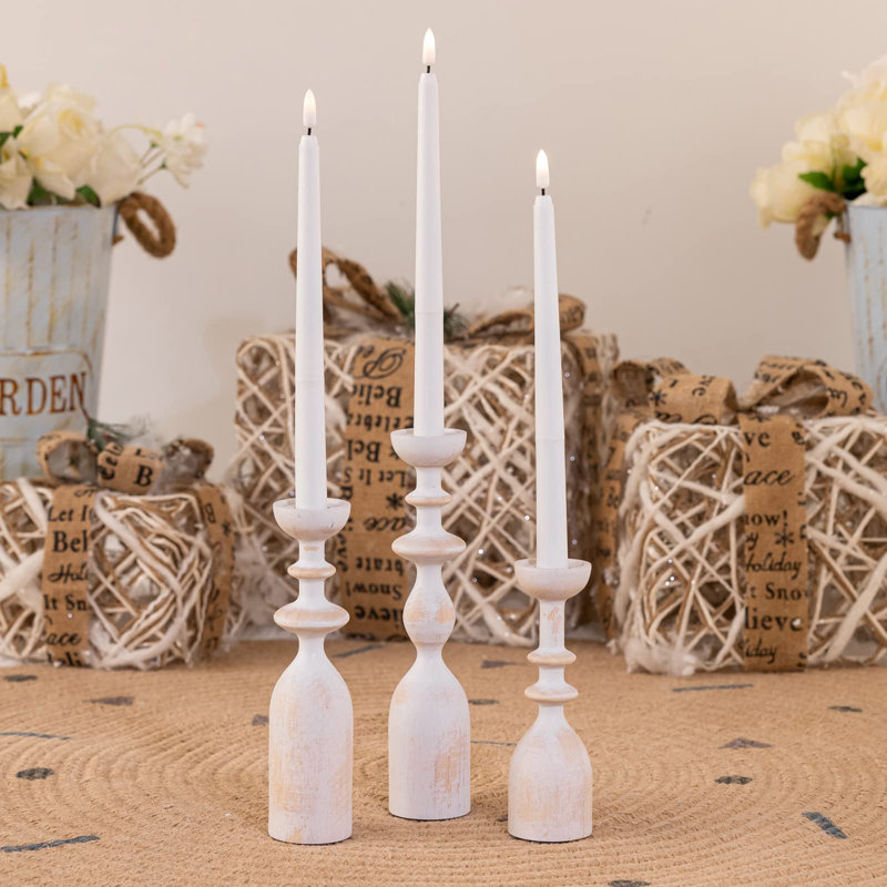 Wood Candle Holders, White