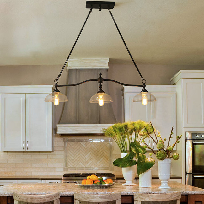 Castille 3-Light 38.1'' W Dome Industrial Black Kitchen Island Pendant