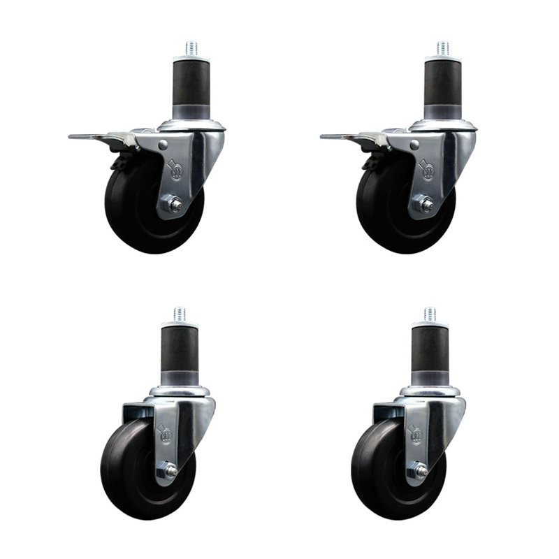 Hard Rubber Swivel 1-5/8 Inch Expand Stem Caster Set 2 Total Lock Brakes