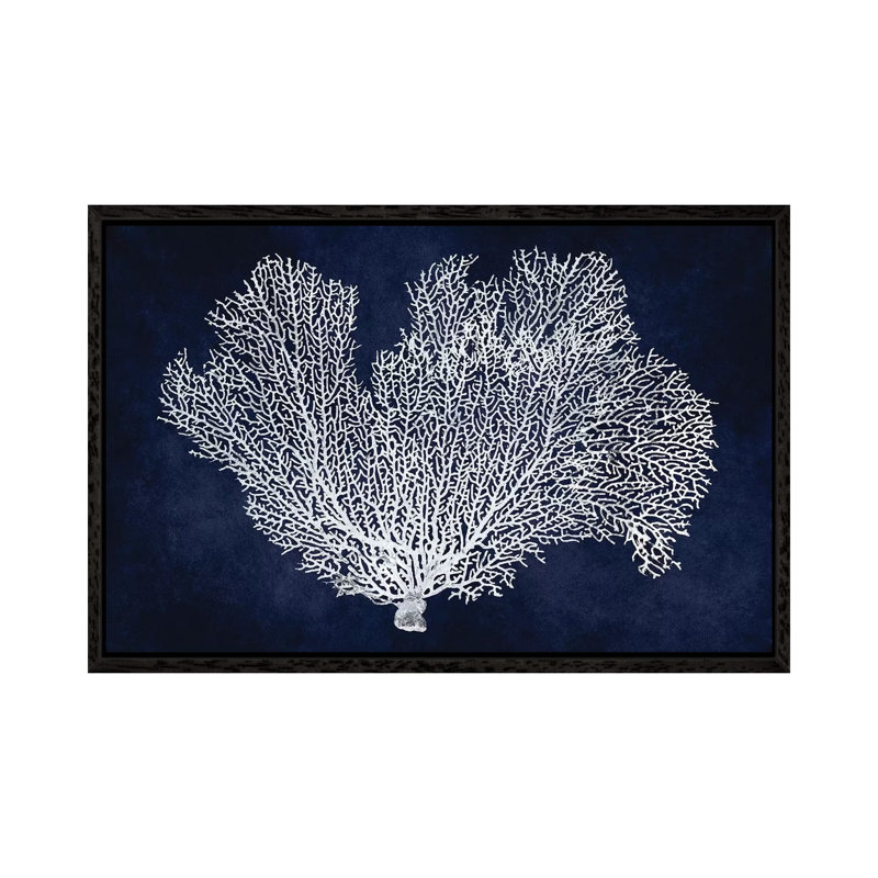 Sea Fan On Indigo I by Melonie Miller - Print on Canvas, 66.04cm H x 101.6cm W x 3.81cm D, Black Floater Framed