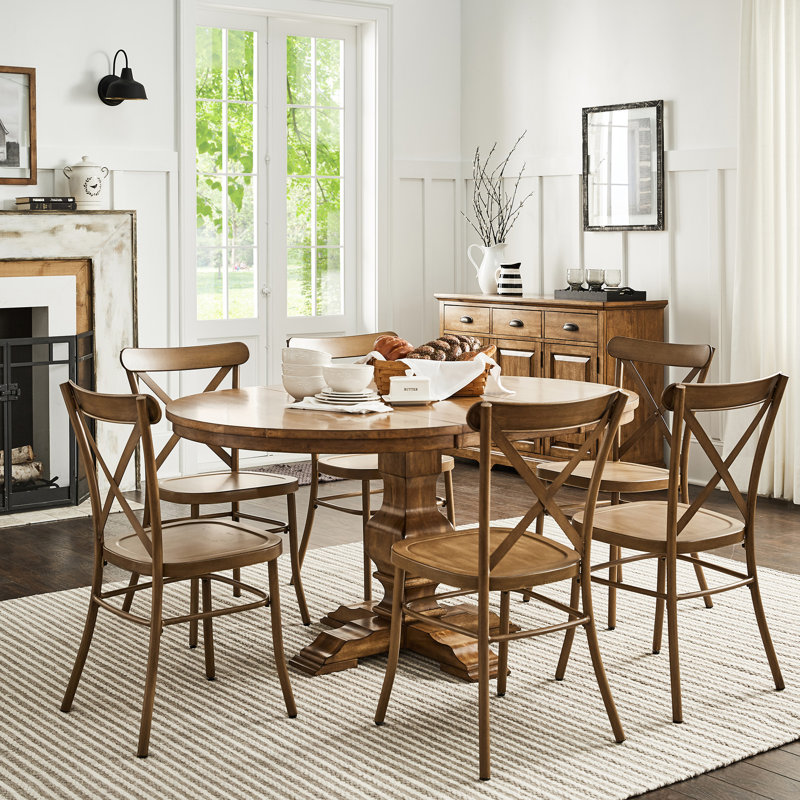 Fortville 6 - Person Extendable Solid Wood Top Pedestal Dining Set, Oak