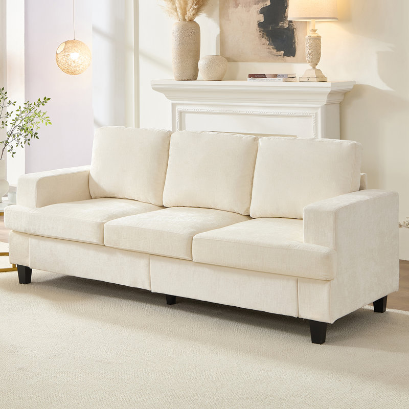 Canapé moderne à 3 places en chenille douce et rembourrée pour le salon, Beige