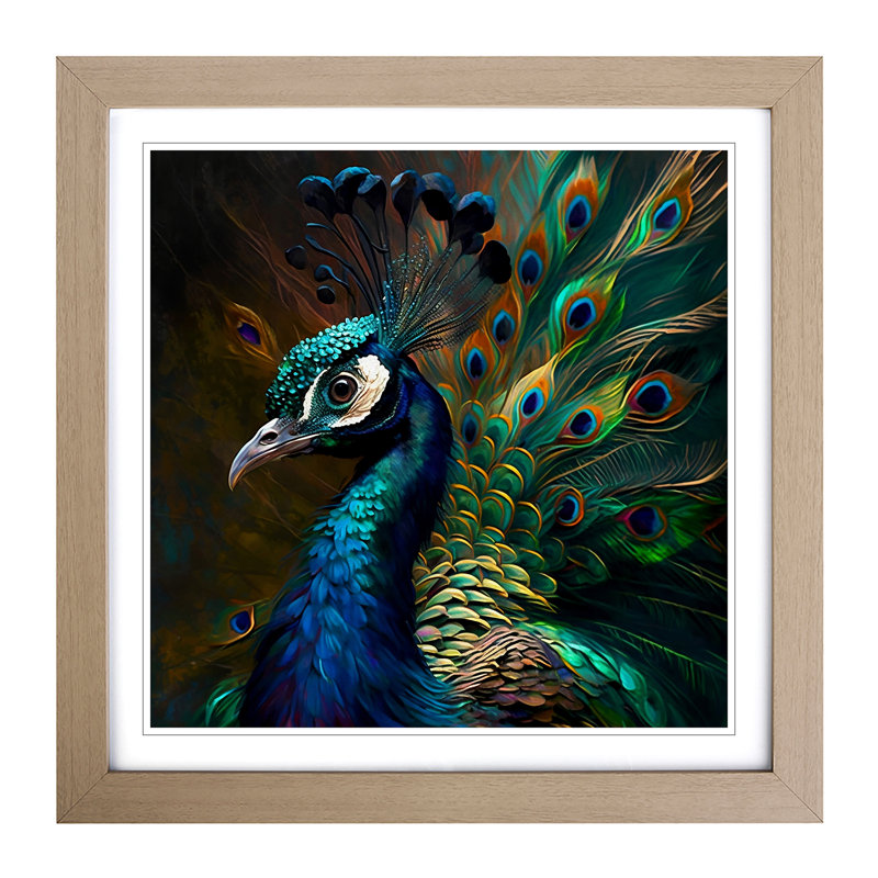 Peacock Expressionism - Framed Print, Oak