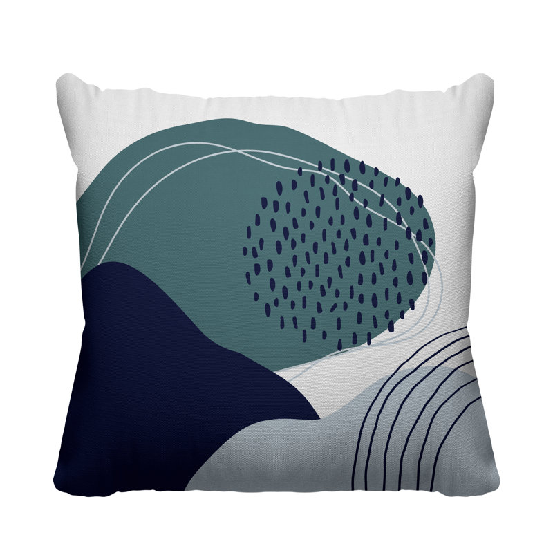 Coussin décoratif intérieur / extérieur Mid-Century Cyn, L 17 po x H 17 po, Turquoise / bleu marine