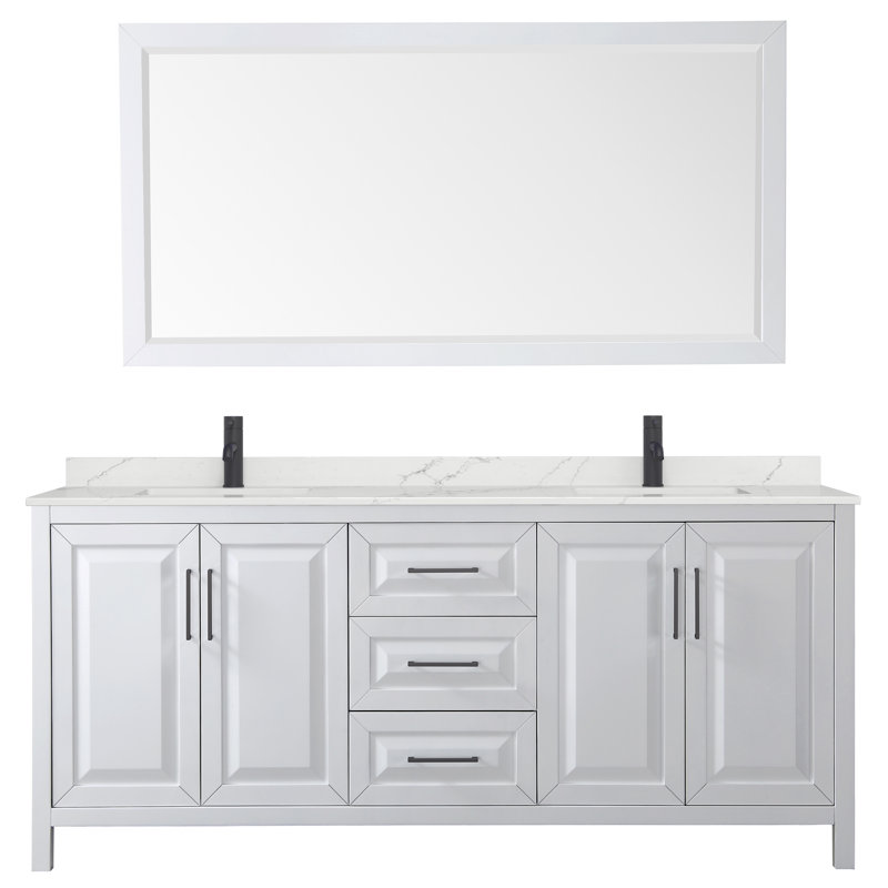 Daria 80'' W Vanity, White, Matte Black, Giotto Quartz