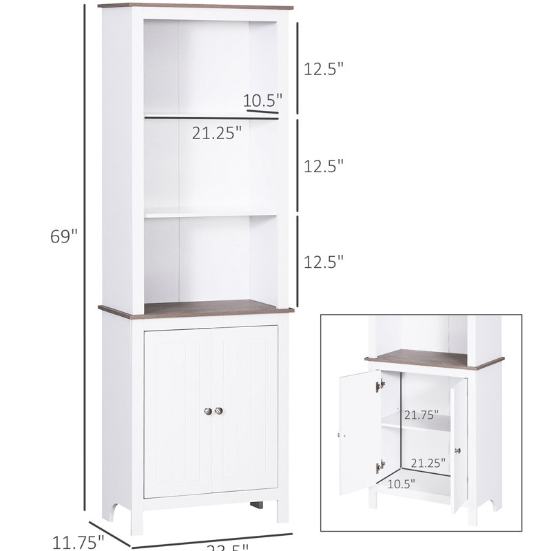 Armoire de rangement 69 po pour bureau à domicile - Tour à linge de salle de bain blanche avec 3 tablettes et armoire à portes doubles