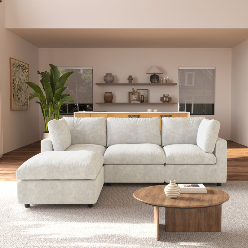 Kessi 4-Piece Slipcovered Sectional, Beige Chenille
