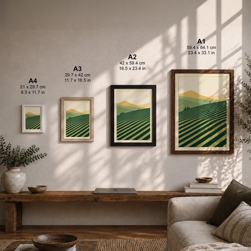 Fields at Horizon Mid-Century - Framed Print, A3 - 42.0 x 29.7 cm, Oak